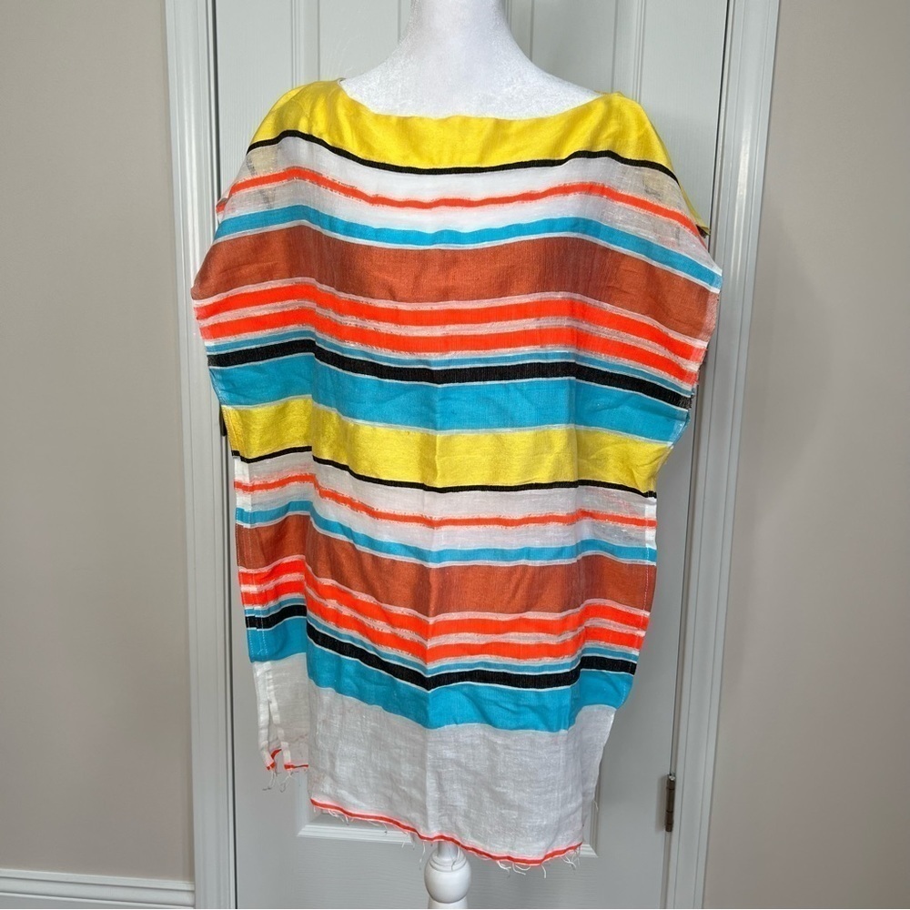 ! NWT. LemLem Striped Multicolor Fringe Tunic Cover Up Poncho Top